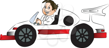 Vector illustration of happy young boy driving car.