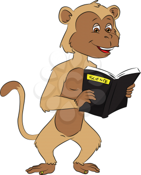 Vector illustration of a clever monkey reading science book.
