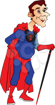 Vector illustration of superhero with walking stick.