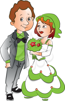 Vector illustration of young woman giving flowers to her boyfriend.
