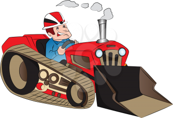 Vector illustration of construction worker driving a loader at site.