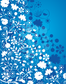 Vintage invitation card with ornate elegant retro abstract floral design, white on blue. Vector illustration.