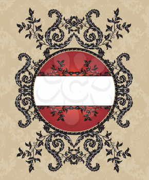 Vintage invitation card with ornate elegant abstract floral design, black and red on gray. Vector illustration.
