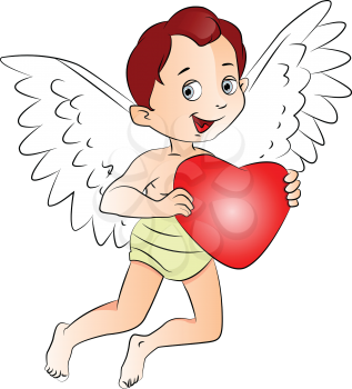 Vector illustration of cute fairyboy holding a red heart.