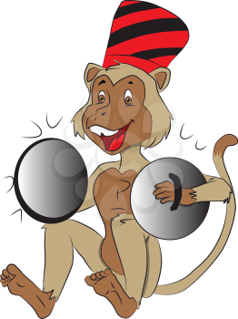 Vector illustration of happy monkey playing cymbals.