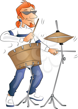 Vector illustration of rockstar playing a drumset.