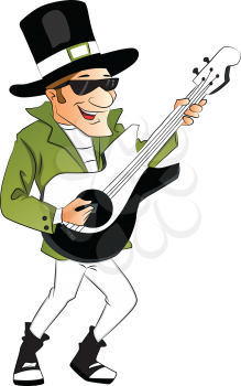 Vector illustration of happy and stylish young man playing guitar.