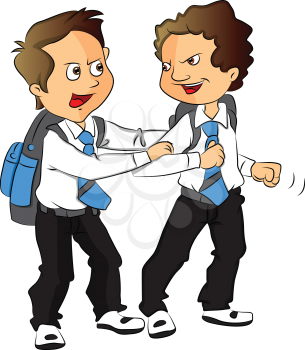 Vector illustration of angry schoolboy pulling his friend back.