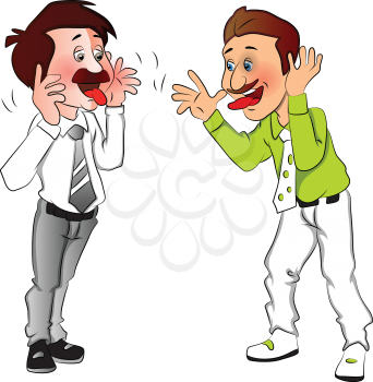 Vector illustration of two businessmen making funny faces.