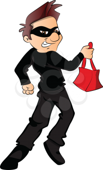 Vector illustration of a thief running with stolen handbag.