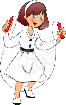 Vector illustration of cute girl skipping on white background.