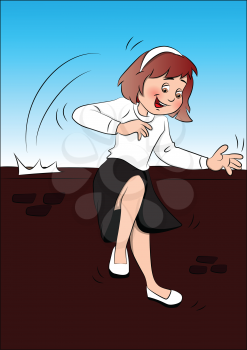 Vector illustration of excited girl jumping off the wall.