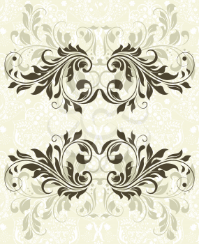 Vintage invitation card with ornate elegant abstract floral design, gray on pale green. Vector illustration.