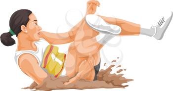 Vector illustration of woman completing long jump.