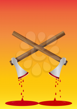 Bloody Axe, Pair, Blood Dripping, vector illustration