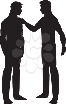 Silhouette of two men talking, black, vector illustration