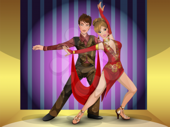 Ballroom dancers, dance partners, vector illustration