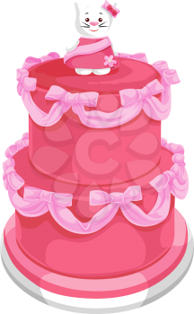 Vector illustration of tiered cake with cat on top.