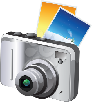 Digital Camera, Gray and Black, with Photos, vector illustration