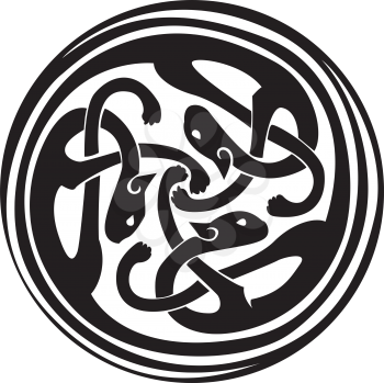 Celtic Irish zoomorphic interwoven design in black and white