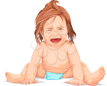 Vector illustration of baby screaming in pain or crying.
