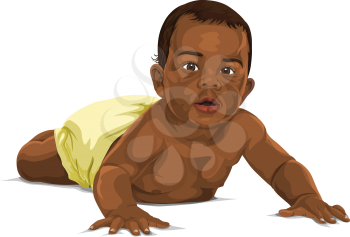 Vector illustration of african american baby boy crawling.