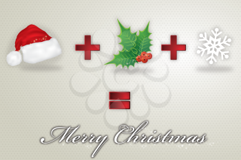 Merry Christmas in white background with santa hat, christmas flower, and snowflake, vector illustration