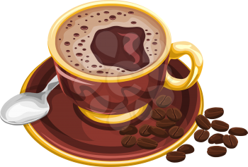 Vector illustration of coffee cup with beans.