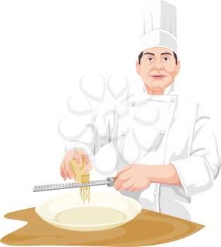 Vector illustration of chef grating cheese.