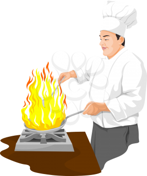 Vector illustration of chef preparing food.
