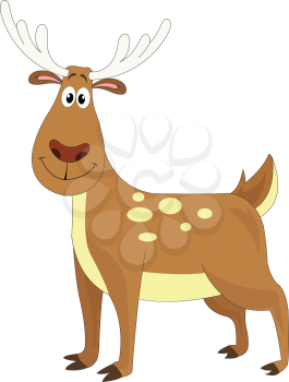 Cute brown smiling deer with yellow spots, vector illustration