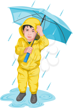 Vector illustration of boy holding umbrella.