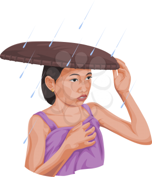 Vector illustration of woman protecting herself from rain.