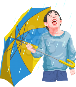 Vector illustration of boy enjoying rainfall.