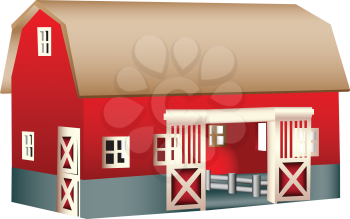 Red wooden toy barn illustration, isolated against a white background