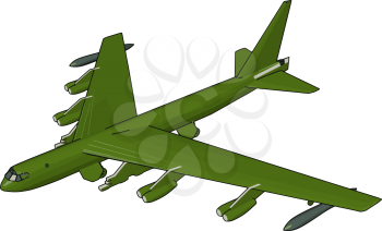 Green military airplane with missiles vector illustration on white background