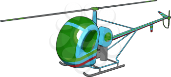 Blue and green helicopter with green and red stripes vector illustration on white background