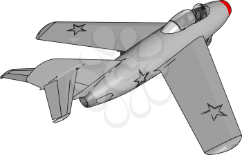 Grey jet plane with three stars vectore illustration on white background