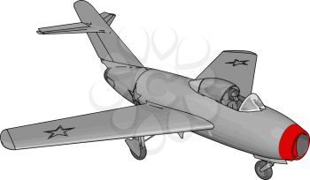 Grey jet plane with three stars and red nose vectore illustration on white background