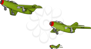 Three green air force jets vector illustration on white background