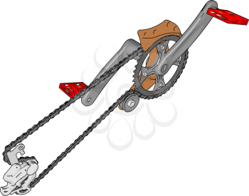 Grey crank set for bike with red pedals vector illustration on white background