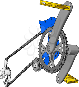 Grey crank set for bike with yellow pedals vector illustration on white background