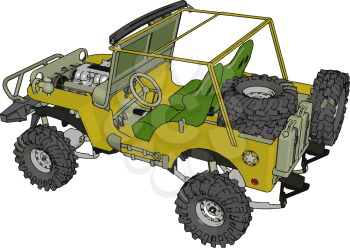 Green and yellow sand buggy with grey tiers vector illustration on white background