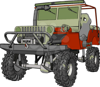 Dark green and red sand buggy with grey tiers vector illustration on white background