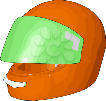 Orange and green motorcycle helmet vector illustration on white background