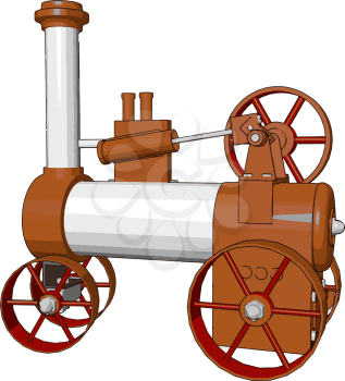 3D vector illustration of orange and white steam engine machine on white background