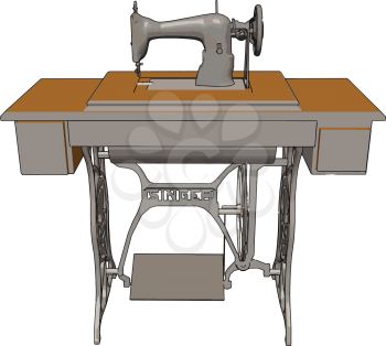 Vintage manual sewing machine vector illustration on white background