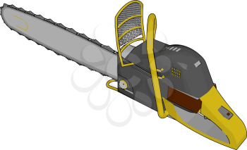 3D vector illustration of a grey and yellow chain saw white background