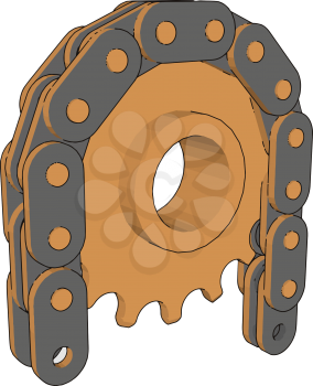 3D vector illustration of  a free wheel and chain white background
