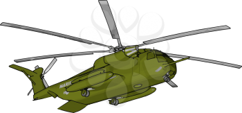3D vector illustration on white background of a green military helicopter